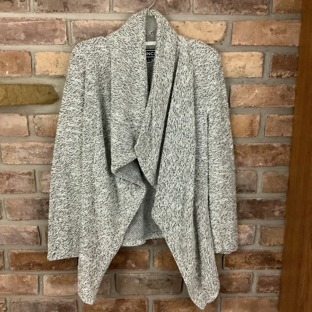 BNCI By Blanc Noir Open Front Asymmetrical Tweed Cardigan
